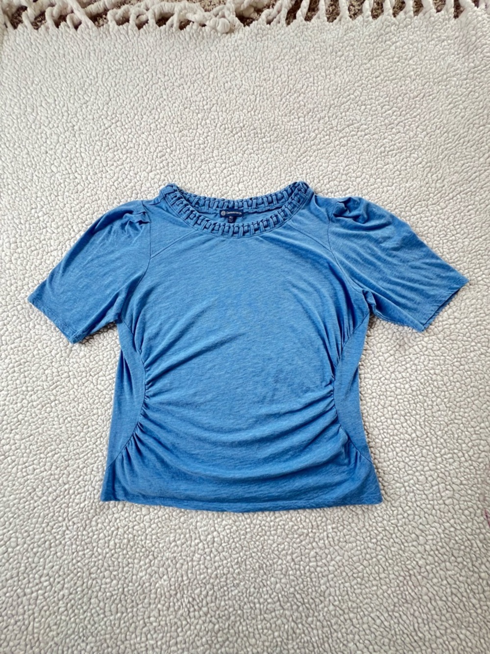 Democracy Light Blue Scoop Neck Short Sleeve Top with Braided Trim SZ XL - Picture 6 of 14